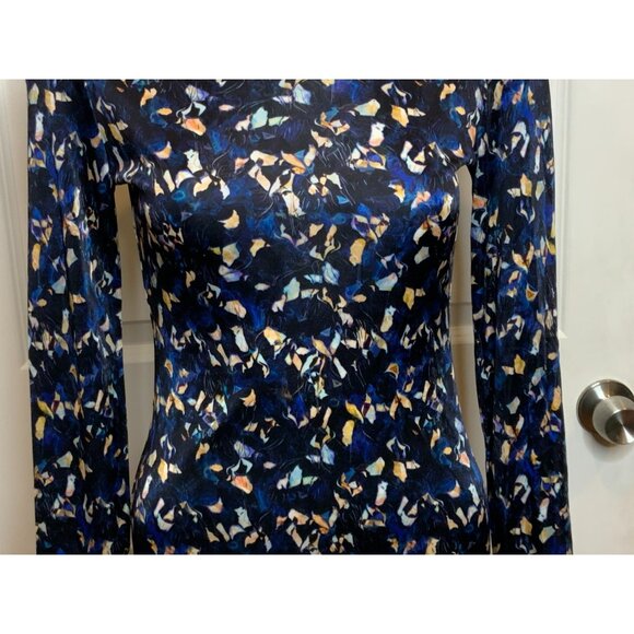 SALONI Dark Blue & Multicolor Floral Long Sleeve Sheath Mini Dress, Size 2 - Picture 3 of 10